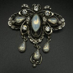 Vintage Signed ART Arthur Pepper Brooch Pin Opalescent Glass Opal Rhinestone